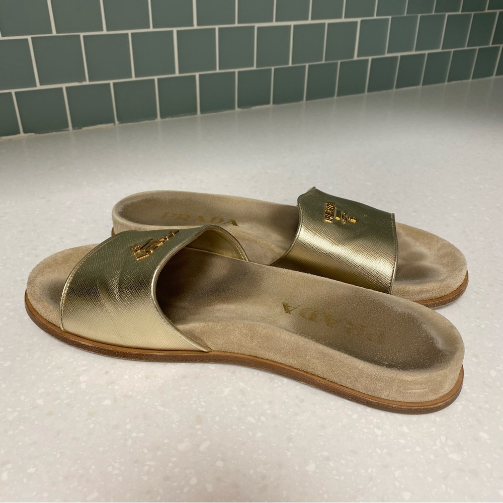 PRADA Gold Slides, Size 38